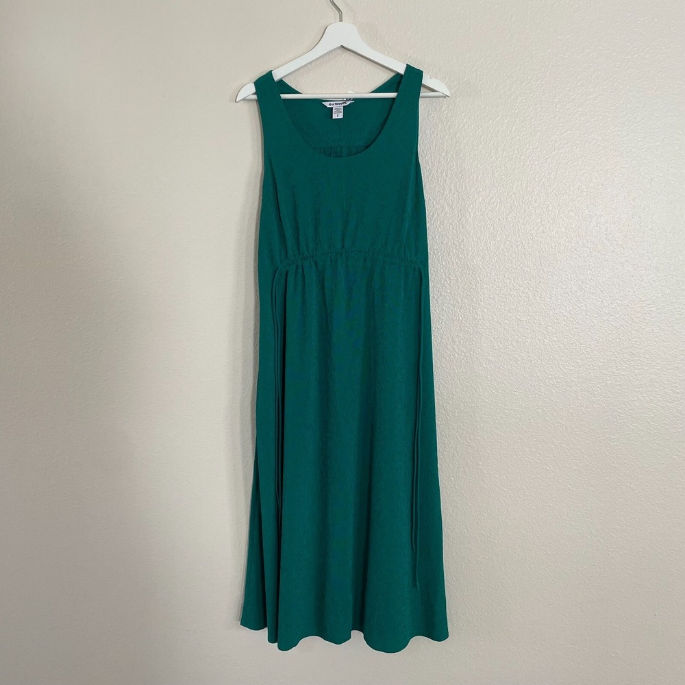 Athleta Midi Dress Women S Green Summer Drawstring Waist Crinkle Vacation Travel